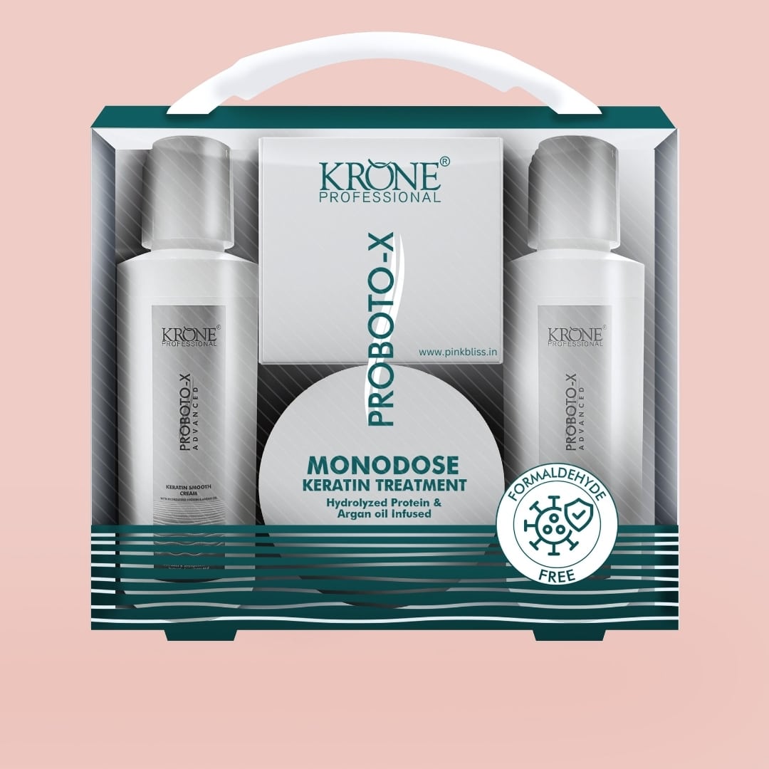 Krone Professional Monodose Keratine Treatment Kit 210ml+ 100g Hydrolyzed Protein & Argan oil infused - Pinkbliss