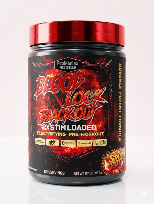 Promaniax Blood Lock Blackout 2X Stim Loaded Electrifying Pre-Workout 60 Servings (315GM) MIXED BERRRIES